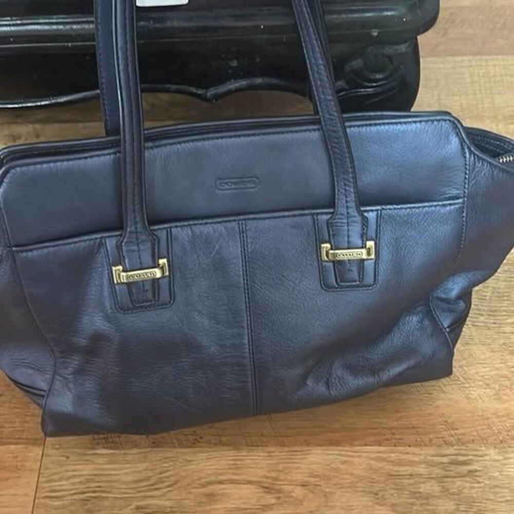 Coach Blue Leather shoulder bag purse Metallic Shimmer